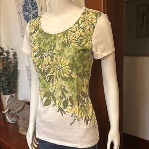 NWT Style&Co size small Floral Green and White Women's Top